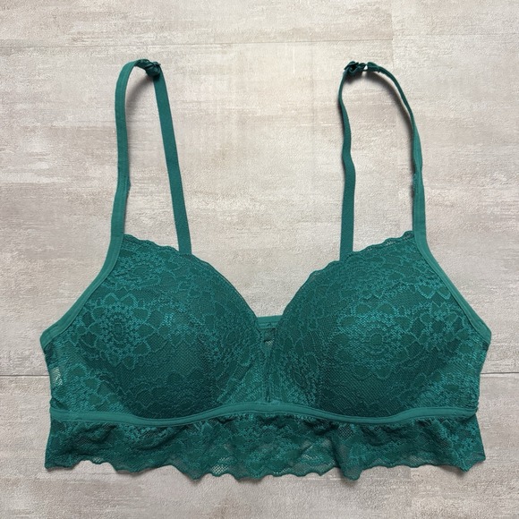 Victoria's Secret PINK Green Lace Bralette Lightly Lined Stretch Size M EUC - Picture 1 of 9